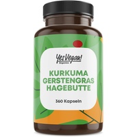 Yes Vegan® Bio Kurkuma Gerstengras mit Hagebutte extra hochdosiert - Kapseln 1x216 g