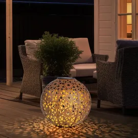 Expo Börse Solarleuchte für Außen Kugel Solar Gartendeko Solarlampe rost Erdspieß, Blumen Dekorstanzungen, Metall, LED warmweiß, d 20 cm, 2er Set