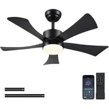 105 cm Deckenventilator mit Licht, Moderner Schwarzer Deckenventilator mit App-Fernbedienung, DC-Motor (leise), 3CCT dimmbare Beleuchtung mit Memoryfunktion, LED Deckenventilator für Schlafzimmer