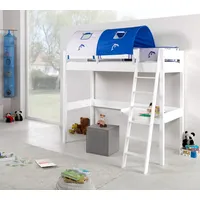 Hochbett RENATE Buche massiv weiß lackiert, mit Schreibtisch und Tunnel