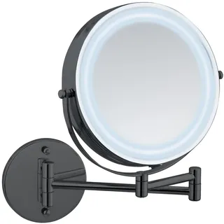 Wenko Power-Loc® LED Wandspiegel Mod. Lumi, Kosmetikspiegel mit 5-Fach Vergrößerung, ohne Bohren, Spiegelfläche Ø 17,5 cm