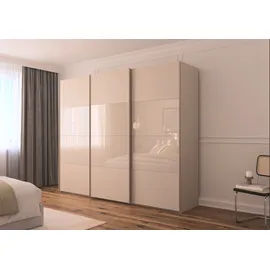 Rauch Schwebetürenschrank RAUCH "Kleiderschrank Schrank Garderobe Schlafzimmerschrank SCALE-FYRA", beige (champagner, glas champagner), B:271cm H:223cm T:68cm, Holzwerkstoff, Schränke, Schwebetürenschrank, edle Türen viergeteilt Glas matt/glänzend viele Farben