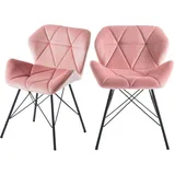 Duhome Esszimmerstuhl 2er Set, Flanell Kissen Rückenlehne Stuhl mit Armlehnen Metall Bein Freizeit Stuhl, Hellrosa