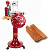 Berkel Volano B114 Schwungradmaschine in rot – Wunderschöne Aufschnittmaschine mit Standfuß + Fassholzbrett Unikat
