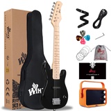 Winzz 30 Zoll Mini E-Gitarre Kinder Ahorn Griffbrett Elektrische Gitarre Anfänger Set für Kinder mit Verstärker (Schwarz)