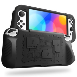 Fintie Hülle Kompatibel mit Nintendo Switch (OLED Modell) 2021 - aus weiche Silikon rutschfeste Stoßfeste Schutzhülle mit 3 Spielkarten-Halter, ergonomische Grip Design Griff Cover Case, Schwarz