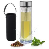 Relaxdays 2 x Teeflasche mit Sieb to go, Schwarz,Transparent