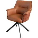Riess Ambiente Drehbarer Stuhl LE Grand - Cognac - Echtleder Strukturstoff Armlehne Esszimmerstuhl Metallgestell