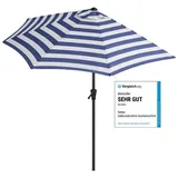 Sekey Balkonschirm Halbrund 270 cm – Sonnenschirm mit Kurbel, Marktschirm, UV50+ Sonnenschutz für Balkon, Garten, Hof, Café, Blau-weiß gestreift - Blau