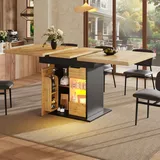 Elvmi Ausziehbarer Esstisch Für 4-6 Personen Mit Stauraum Und Led In Glas Und Mdf 110-140 X 80 X 76 Cm Schwarz