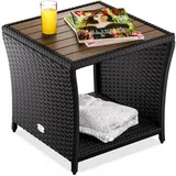 CASARIA Polyrattan Beistelltisch Schwarz 40x45x45cm Akazienholz