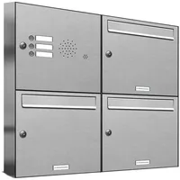 AL Briefkastensysteme 3er Premium Edelstahl Briefkastenanlage Silber inkl. Zeitungsfach