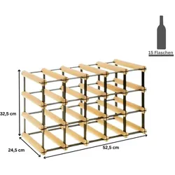 PROREGAL Modulares Weinregal VINOTECA MOD METAL | HxBxT 32,5x52,5x24,5cm | 5x3 Flaschen | Massives Kiefernholz | Natur | Flaschenregal