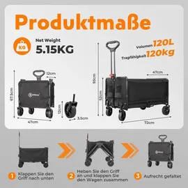 HOMECALL Bollerwagen klappbar 120L schwarz