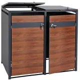 MCW XL 2er/4er-Mülltonnenverkleidung MCW-J82, Mülltonnenbox, Metall 59kg, anthrazit ~ Kirsche-Holzoptik dunkelbraun