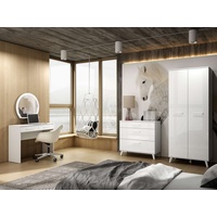 99rooms Schlafzimmer-Set Celine II Weiß Hochglanz, (Komplett Schlafzimmer, Set (4-St), 4-teilig, viel Stauraum, mit Spiegel, Glaselemente, Modern Design weiß