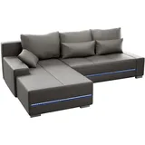 Juskys Sofa Davos Links - Bequemes Ecksofa mit Schlaffunktion Bettkasten, Samt & LEDs - Hellgrau
