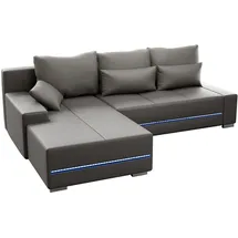 Juskys Sofa Davos Links - Bequemes Ecksofa mit Schlaffunktion Bettkasten, Samt & LEDs - Hellgrau