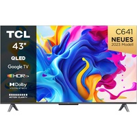 TCL C641 QLED 4K UHD Fernseher 43 Zoll (108cm), 120 Hz Gaming, HDR10+, Dolby Vision, Dolby Atmos, Smart TV, Triple-Tuner DVB-T2/S2/C, Google TV, Schwarz, 2023