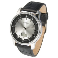 MARQUIS Sportliche Herren Funkuhr (Junghans-Uhrwerk) Tachymeter Armbanduhr, Lederarmband, Edelstahlgehäuse 964.6076