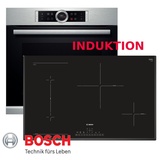 Induktion Herd Set BOSCH Autark Backofen Silber + Kochfeld 80cm Breit NEU&OVP