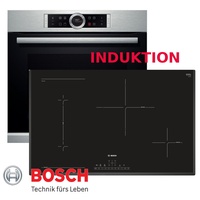 Induktion Herd Set BOSCH Autark Backofen Silber + Kochfeld 80cm Breit NEU&OVP