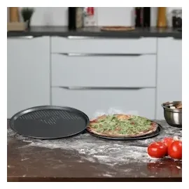 Relaxdays Pizzablech Set, Ø 29 cm, antihaftbeschichtet, für Pizza & Flammkuchen, anthrazit, 2er Set