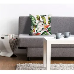 Dekokissen QUEENCE "Noah", grün (grün, bedruckt), B:40cm L:40cm, Polyester, Dekokissen_Sitzkissen_Kissenhüllen, Kissenhülle,tropische Blätter,Grün,Exotisch,Dschungel,Pflanzenmuster