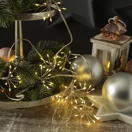 MARELIDA LED Lichterkette Pusteblume Feuerwerk Blume - 90 Tautropfen LED - 9 Blüten 90LED L: 2m Timer silber