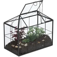Relaxdays Pflanzenterrarium, Glas & Zinn, Deko Glashaus für Kakteen