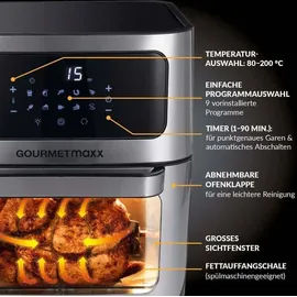 GOURMETmaxx Digitale XXL Heißluftfritteuse 12 Liter - Ofen, Grill und Fritteuse mit Sichtfenster | Fettarme und schonende Zubereitung nahezu ohne Öl | 9 Programme, Timerfunktion für punktgenaues Garen