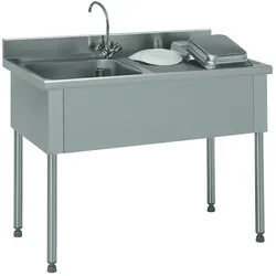 Tournus Spüle 1200 x 600 x 900mm mit 1 Becken  500 x 500 x 250mm. 3-seitig verkleidet, Aufkantung 100mm. Mit Armatur. 1 Abtropffläche rechts.