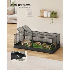 Songmics Kleintierlaufstall mit Doppeltür, Freigehege für Kaninchen, Meerschweinchen, Unterlage, 20 Platten, schwarz - Schwarz