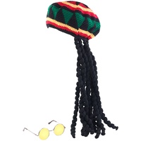 Jamaika-Mütze mit Dreadlocks & gelber Brille
