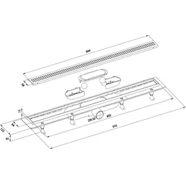 Polysan KLAVER Bodenrinne mit Rost aus Edelstahl, L-910, DN50 - Silber