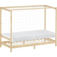 ML-Design Kinderbett Fußballtor 90x200 cm mit Matratze H:16cm, Natur