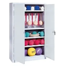 C+P Sportgeräteschrank mit Vollblech-Flügeltüren (Typ 2), HxBxT 195x120x50 cm, Lichtgrau (RAL 7035), Ergo-Lock Muldengriff, Anthrazit (RAL 7021), Einzelschließung