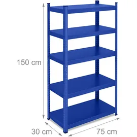 Relaxdays Schwerlastregal Stahl 150 x 75 x 30 cm 5 Ebenen blau