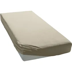 Spannbettlaken MY HOME "PHYSALIS", beige, B:180cm L:200cm, Jersey, Obermaterial: 100% Baumwolle, Laken, Baumwolle, Matratzen bis 18 cm Höhe, Bettlaken, Spannbetttuch, Laken