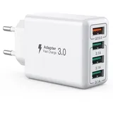 USB-Ladegerät, 4-Port USB-Ladeadapter mit 33W Smart QC 3.0 Schnellladegerät, Multi-Port-Ladegerät kompatibel mit iPhone 12/13/14/15/16/Samsung Galaxy S21/S22/S23/24