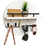 Dxiunove Schlüsselboard Vintage Holz mit Ablage Schlüsselbrett Rund Schlüsselhalter für Zuhause Dekorative Wandmontage Schlüsselbrett mit Vintage Charme(Black & White)