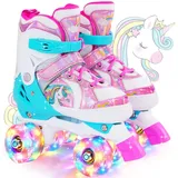 OLYSPM Rollschuhe Mädchen,Rollschuhe Kinder,4 Größen Einstellbare Rollschuh mit 8 Blinkenden Rädern für Jungen,Mädchen,Anfänger(Rosa,XS)