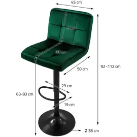 ML-Design Barhocker 2Er Set aus Samt Grün Gepolsterter Barstuhl mit Rückenlehne