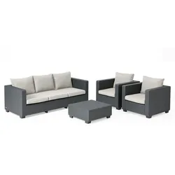 KETER Allibert Salta Gartenmöbel Set | mit Gartensessel, Gartensofa und Esstisch | Rattanoptik | Wetterfest