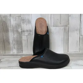 FLY FLOT Herren Hausschuh Pantoffel Schlupfschuh gepolsterte Lederdecksohle, Größe:47 EU, Farbe:Schwarz - Schwarz - 47