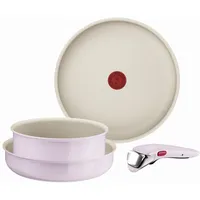 Tefal Ingenio Serenity L830S404 Kochgeschirr, 4-teilig, Standard, Antihaftbeschichtung, sicherer abnehmbarer Griff, stapelbares Design, Pink Clay