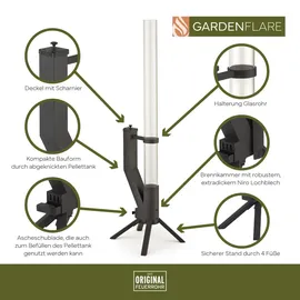 gardenflare Feuerrohr – Edelstahl Feuersäule und Pelletfackel für Terrasse Garten Schwarz,