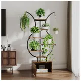 FUROKOY Blumenständer Pflanzenständer Pflanzenregal Blumenregal Outdoor Indoor, 6 Etagen,mit 2 Haken, für Balkon Deko Garten Wohnzimmer braun