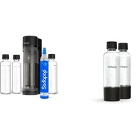 Sodapop Wassersprudler Logan Starterset mit CO2-Zylinder und 3x Glasflasche & PET-Flaschen-Set Logan, Ersatzflaschen ausschließlich für Sodapop Wassersprudler Logan, BPA frei, 2X 850 ml