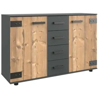 Froschkönig24 Stockholm Kommode Anrichte Sideboard groß Tanne/Grau